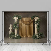 Aperturee - Aperturee Athens Boho Floral Gold Curtain Wedding Backdrop